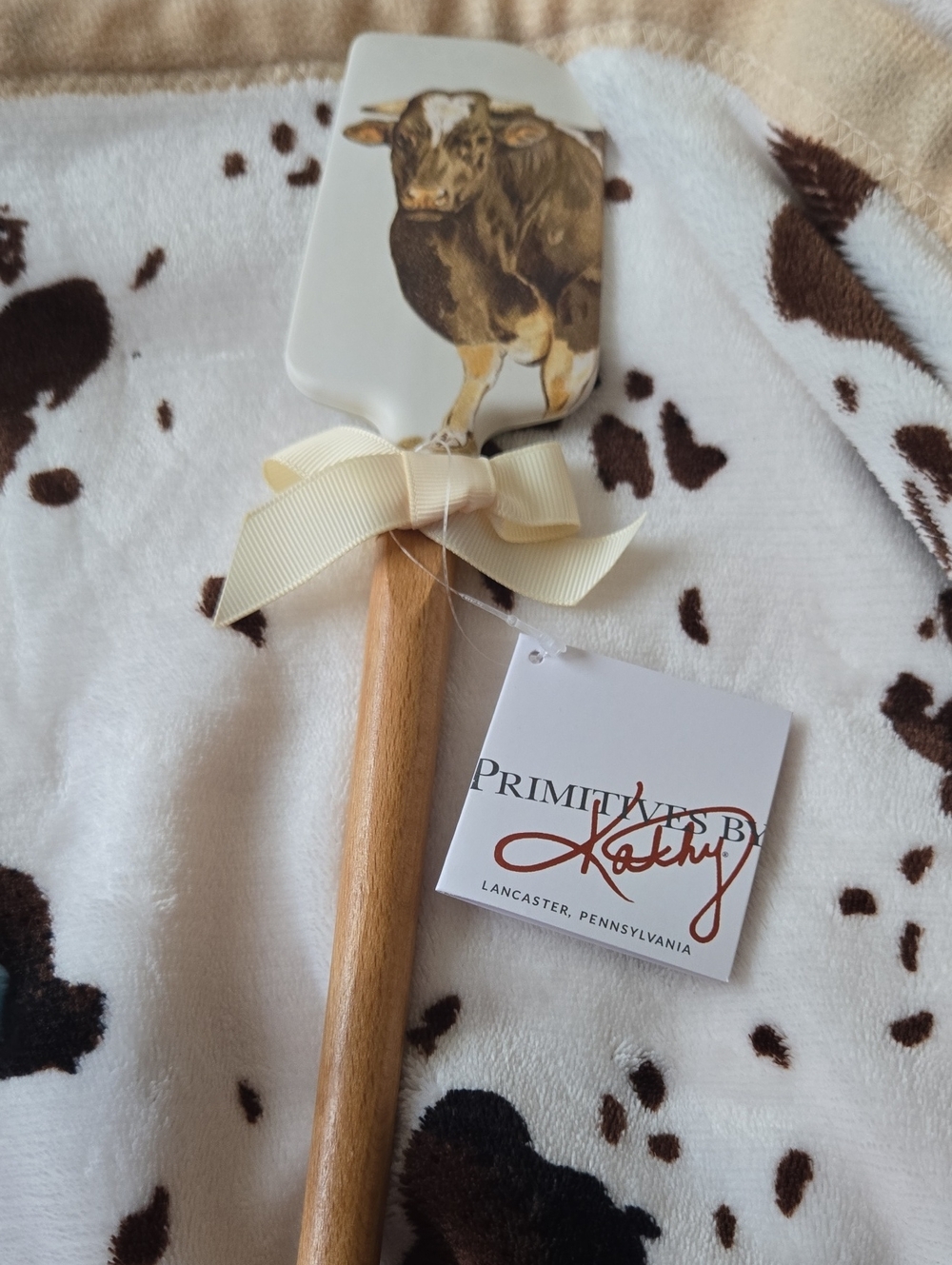 Cow Print Wooden Western Decoe Spatula With Ribbons